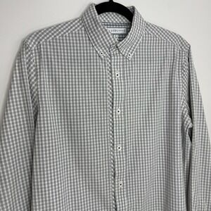 PD&C Men's‎ SM LS BU Shirt Check Plaid Gray/White Roll Tab Sleeve EUC 087